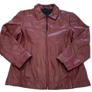 J.G. Hook Jacket Womens Large Burgundy Genuine Leather Zip Up Classic Lined Coat